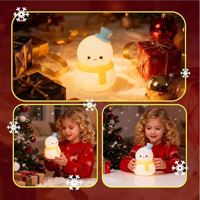 Snowman Squishy Light Silicone Touch Night Lamp, Nursery Novelty Christmas Lamp for Bedroom Decor, Squishy Night Light with Colorful Glow