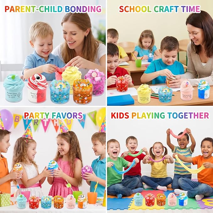 Slime Kit 12 Pack - 4 Jelly Cube Crunchy, 4 Butter, 4 Cloud Slime - Soft Stretchy Stress Relief Toy for Kids, Birthday Party Favors for Boys & Girls, Halloween, Classroom, Easter & Treat Bags