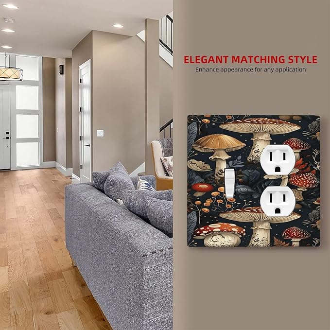 Outlet Covers Vintage Mushroom Floral 1 Toggle 1 Duplex Switch Plate Covers Electrical Light Switch Cover Plate Decorative Wall Plate Socket Cover for Bedroom Kids room Decor