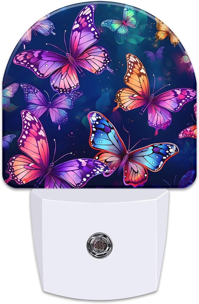 Magic Glowing Butterflies Night Light for Kids,Colorful Flying Butterfly Plug in Night Light with Dusk to Dawn Sensor, 0.5w Energy Saving Nightlight for Hallway Stairway Kitchen Bedroom