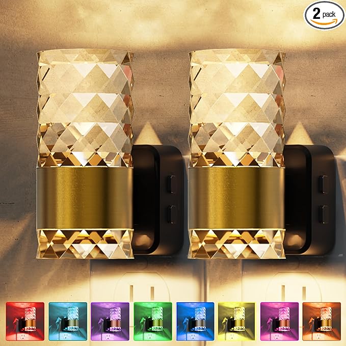 L LOHAS LED Night Light, Night Lights Plug into Wall, 2 Pack 10-Color RGB Change Nightlights,10/50/100LM Adjustable Automatic Nightlights Plug in with Dusk to Dawn Sensor for Room Bathroom Hallway