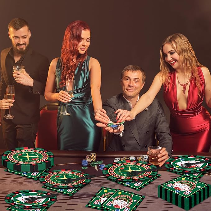 96 Pieces Casino Themed Party Tableware Set for Las Vegas Birthday Party Decorations Casino Poker Card Birthday Party Dessert Paper Plates Napkins Forks for 24 Guests Poker Card Playing Club Supplies