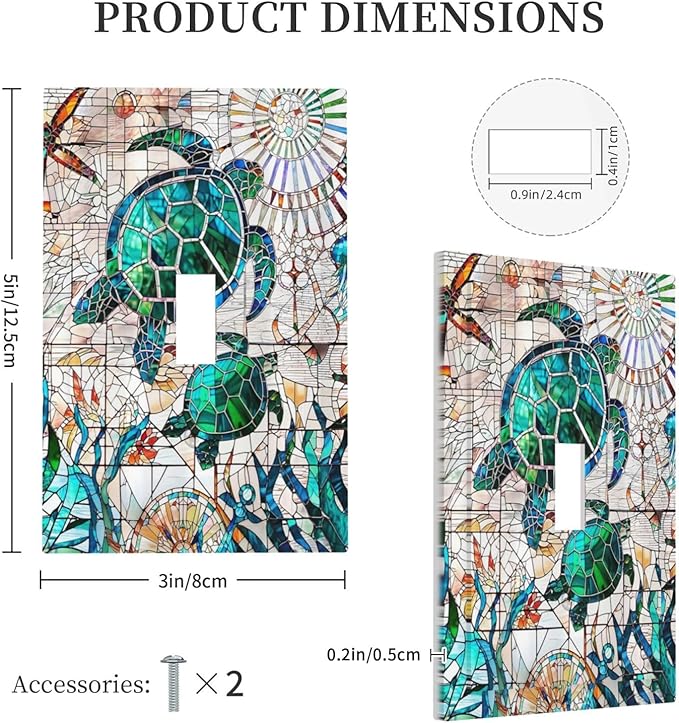 Nautical Teal Green/Blue Sea Turtles Beach Decorative Light Switch Cover 1-Gang Single Toggle Wall Plate Summer Ocean Marine Starfish Animals Electrical Device Outlet Switch Faceplate Cover Jumbo Size