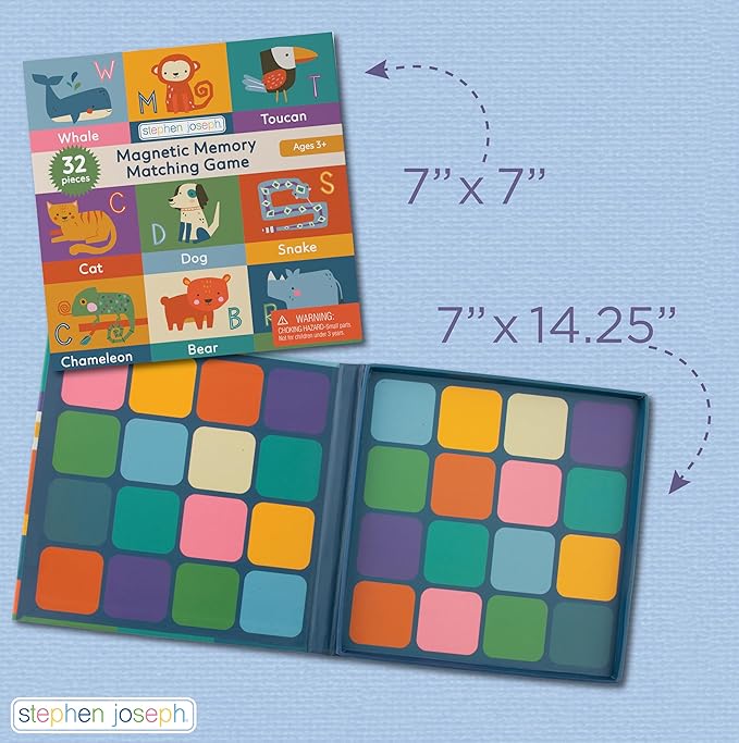 Stephen Joseph, Magnetic Memory Game Set, Matching Memory Game for Kids - 32pc Memory Game Set, Matching Games for Children Preschool Toddler, Travel Memory Games for Kids, Animals