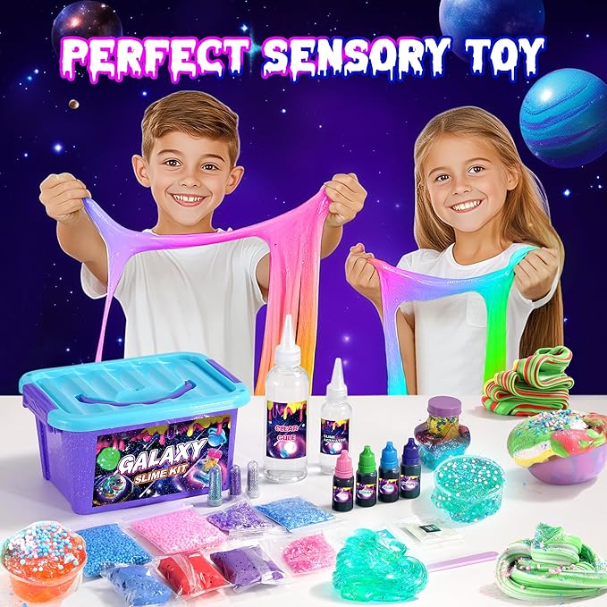 Mini Galaxy Slime Kit for Girls 6-12 Years Old, Glimmer Crunchy Slime, Foam Slime,Butter Slime, Stress Relief Toys, Party Favors for Kids, Fun Idea for Christmas & Easter