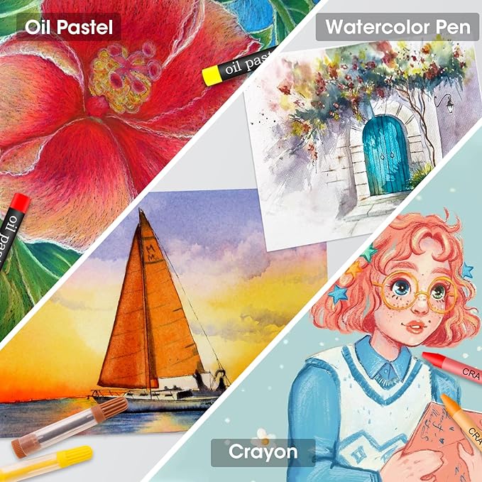 VigorFun Art Supplies, 240-Piece Drawing Art Kit, Gifts for Girls Boys Teens, Art Set Crafts Case with Double Sided Trifold Easel, Includes Sketch Pads, Oil Pastels, Crayons, Colored Pencils (Purple)