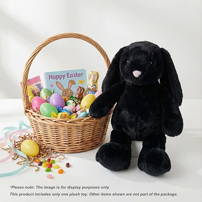 WEIGEDU Black Bunny Stuffed Animal Plush Toy with Floppy Ears, 17.7 Inch Soft Plush Rabbit Cuddle Buddy for Nursery Decor, for Boys and Girls
