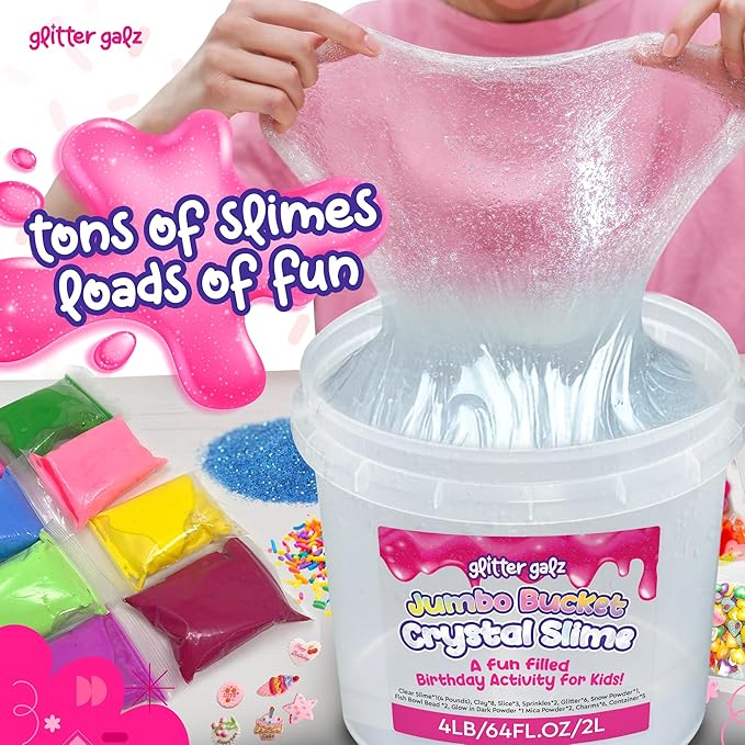 4 LB Huge Glassy Clear Bulk Slime Bucket Toy for Kids Jumbo 64 FL OZ Premade Crystal Slime Pack with 39 Add-Ins Sensory Toy Bulk Slime Kit for Girls Boys Teens Birthday Party Present