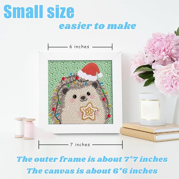 Libfx Diamond Art Kits for Kids with Frame Diamond Art for Girls Boys Beginners Arts and Crafts Ages 8-12 Birthday Gifts (Christmas Hedgehog)
