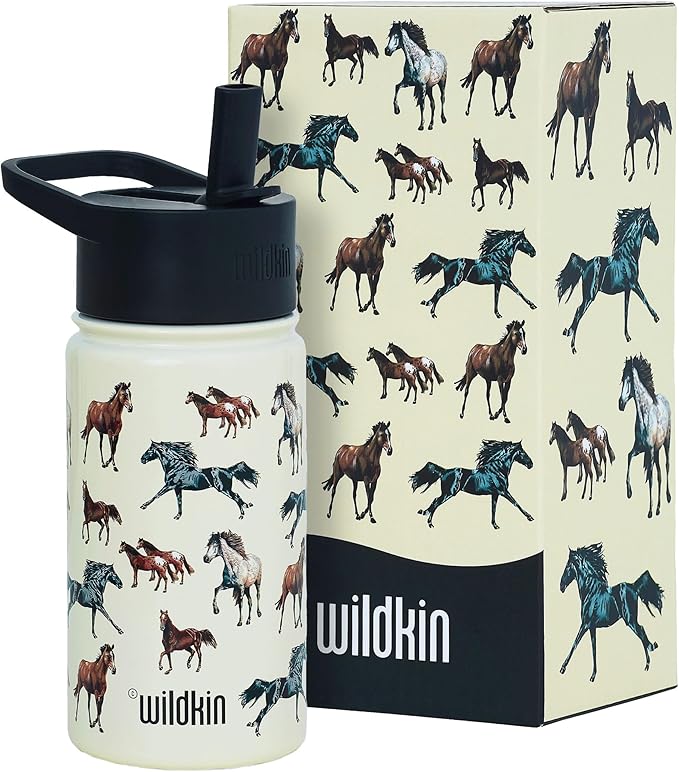 Wildkin Kids 14oz Stainless Steel Water Bottle – BPA-Free, Leakproof, Insulated, Easy-Clean - Horse Dreams