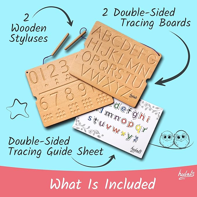 Hulats Learn to Write - Number & Letter Tracing Boards for Kids Ages 3-5 - Wooden Alphabet Learning Montessori 3 Year Old Toddler Writing Tools Beginners - Homeschool Preschool Classroom Must Haves
