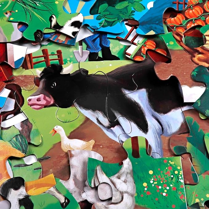 Jumbo Floor Puzzle for Kids,Farm Animals Jigsaw Large Puzzles,48 Piece Barn Puzzle for Toddler Ages 3-5,Children Learning Preschool Educational Toys,Birthday Easter Gift for 4-8 Years Old Boy and Girl