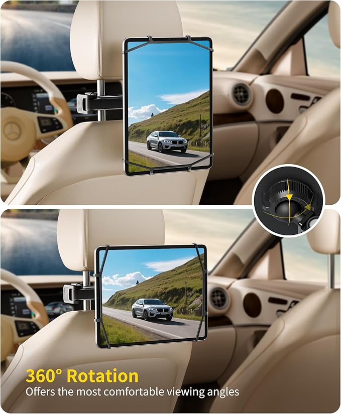 FANGOR Tablet Holder for Car - [3 in 1 Adjustable Extension Arm] Upgraded iPad Holder for car Backseat with Holding Net, Road Trip Essentials for Kids, for 7-13" iPad Pro, Air, Mini, Galaxy, Fire HD