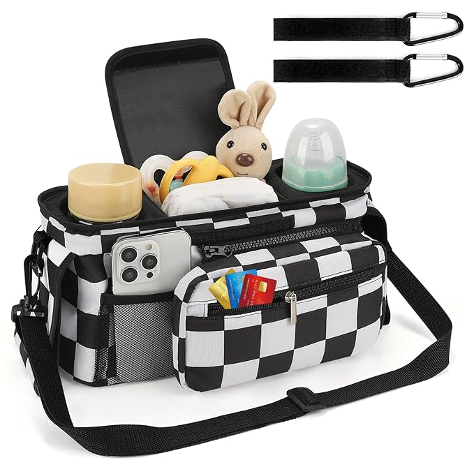 Accmor Universal Stroller Organizer with Insulated Cup Holder Detachable Phone Bag and Shoulder Strap,Stroller Bag Caddy Organizer Fits for Uppababy, Baby Jogger, Britax Strollers