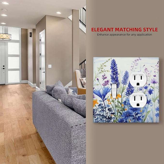 Light Switch Cover Plate Lavender Watercolor Wildflowers Colorful floral 2 Gang Decorative Switch Plates 1 Toggle Duplex Combo Outlet Covers GFCI Wall Plates for Bathroom Bedroom Decor