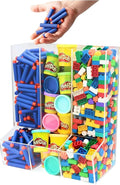 SimplyImagine Triple Acrylic Toy Dispenser for Kids - Self-Serve Snack & Toy Foam Blasters, Car Storage for Wall or Countertop - Clear 3-Compartment Hanging Organizer for Playroom & Nursery - 12.5" H