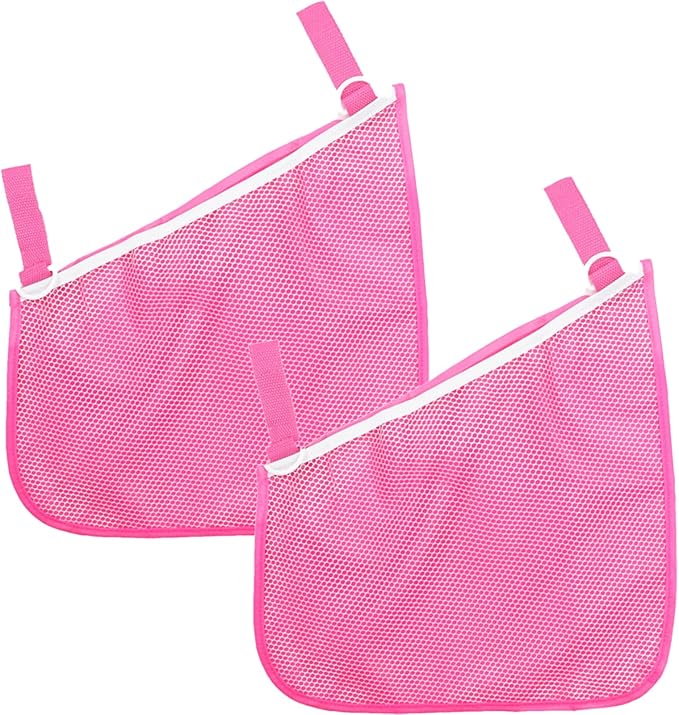 Generic 2 Pack Universal Side Sling Stroller Mesh Cargo Net and Organizer, Extra Stroller Storage Space, Non-Slip and Adjustable Straps (Pink) Type-C Convertor