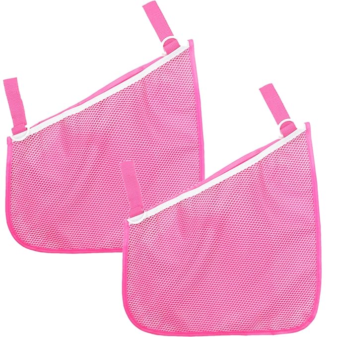 2 Pack Universal Side Sling Stroller Mesh Cargo Net and Organizer, Non-Slip and Adjustable Straps, Extra Stroller Storage Space (Pink)