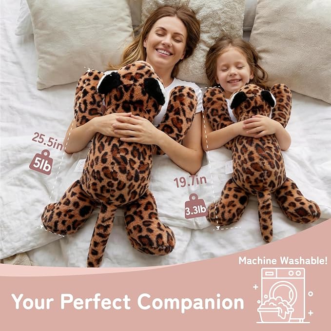 Niuniu Daddy Leopard Weighted Stuffed Animals for Kids & Adults, 24" | 5lb Large Weighted Plushies Pillow for Sleeping and Calming, Cute Lying Toy Huggable Gift for Everyday Comfort