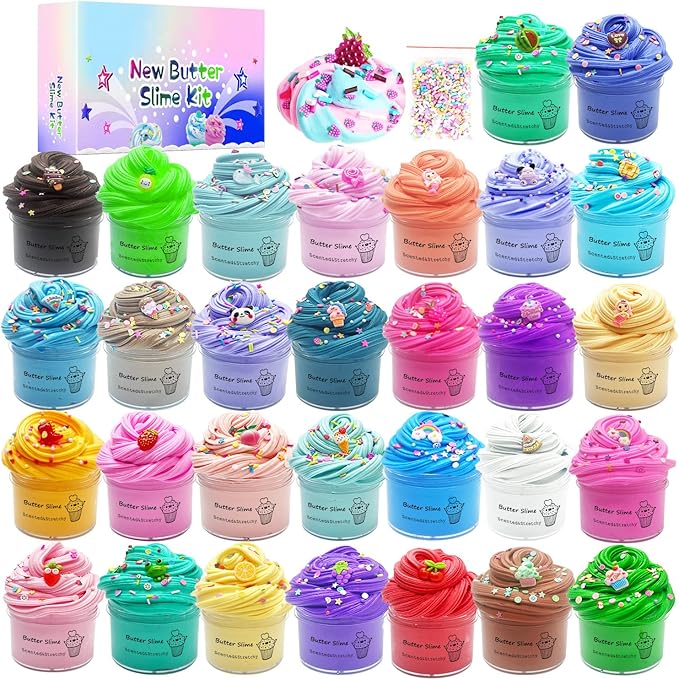 30 Pack Butter Slime Kit, Scented Slime Supplies Kit for Girls and Boys, Stress Relief Toy for Kids Education, Party Favor, Gift and Birthday
