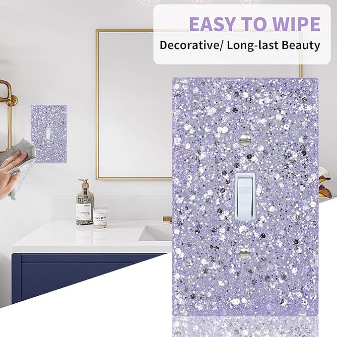 Purple Glitter Light Switch Cover,Sparkle Wall Plate for Girls Room,Single Toggle 5.10''x3.15''