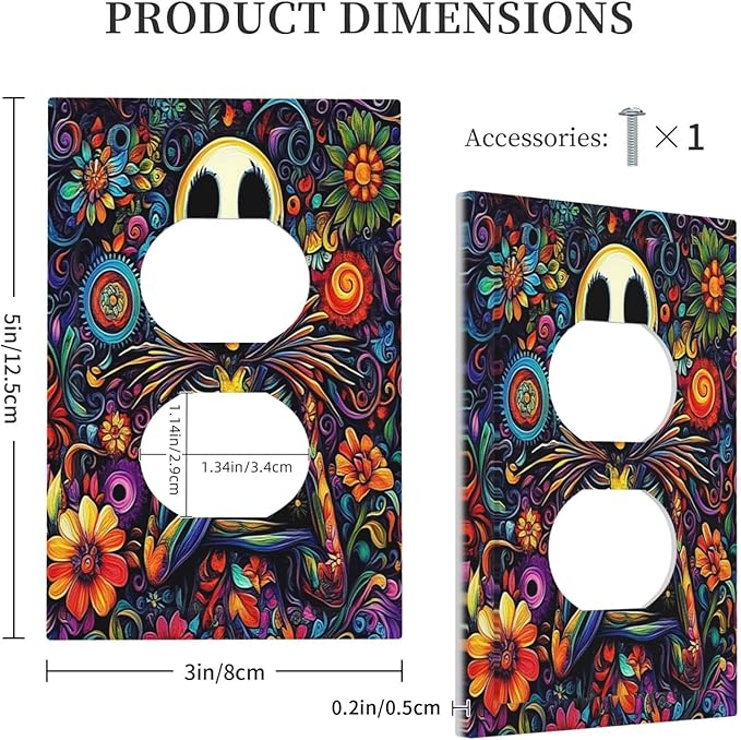 Outlet Covers Colorful Flowers Abstract Skull 1 Gang Duplex Light Switch Cover Decorative Switch Plates Electrical Receptacle Faceplate Wall Plate For Home Living Room Decor
