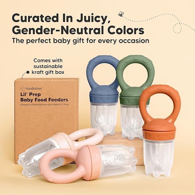 KeaBabies Baby Fruit Feeder 2pk - Silicone Baby Food Feeder for Babies 6-12 Months, Breast Milk Popsicle Teether, Weaning, Pacifier, Freeze Frozen Solid Food, Infant Feeding Essential (Slate)