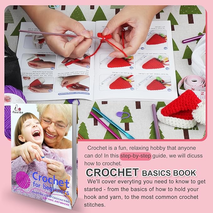 Aeelike Learn to Crochet Kits for Beginner, Crochet Starter Kit with Everything,1093 Yards Acrylic Yarn for Crocheting, 78pcs Crochet Set and Step-by-Step Instruction for Beginners Tote Storage Bag