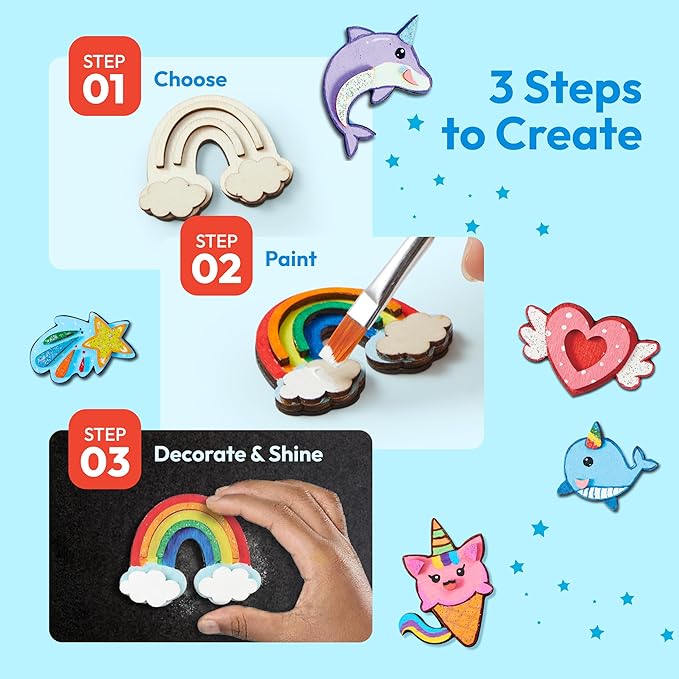 JOYIN 12 pcs Fantasy Wooden Magnets, Kids Unicorn Painting Craft, Spring and Rainy Day Activities School Art Projects, Toys for Kids Aged 3+ Birthday Easter