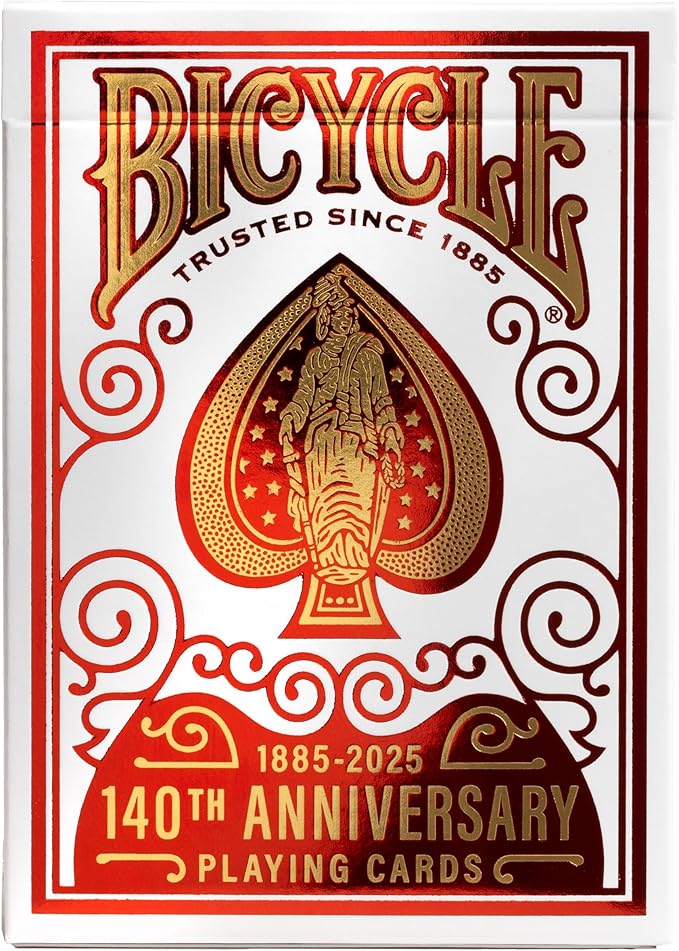 Bicycle 140th Anniversary Playing Cards, Special Edition 1885 Design, Red & Gold Foil Collectible Vintage Deck for Poker, Blackjack & Family Card Games