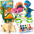 Mocoosy Wooden Dinosaur Painting Art and Craft Kit for Kids 3-5, Build & Decorate Your Own Dinos with Paint & Stickers, Wood Dinosaur Builder Game Montessoi Educational Toy Gift Toddler Boys Girls 4-8