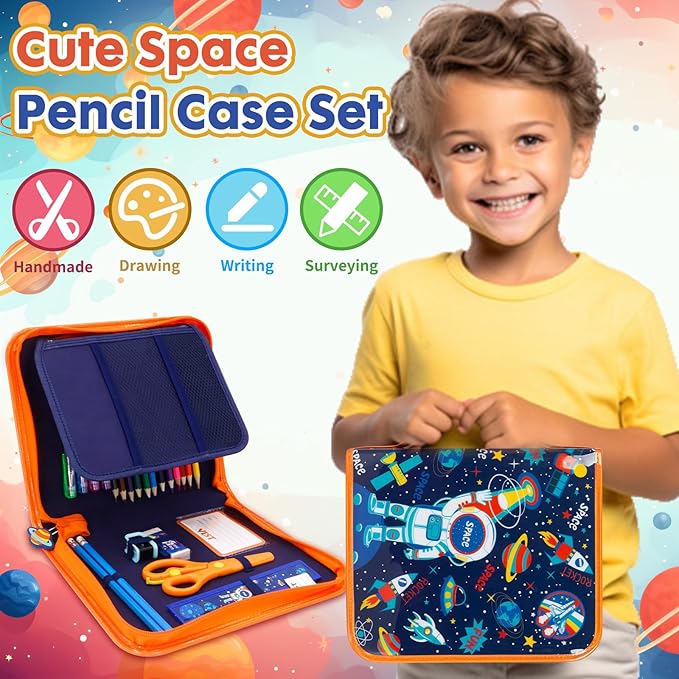 Washable Markers Set with Glitter Pencil Case, Art Supplies for Kids Ages 4-6-8, Arts Crafts Travel Coloring Kit for Boys 4 5 6 7 8 Year Old Birthday Gifts