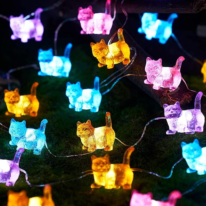 JASHIKA Cat String Lights Kawaii Deco Kitty Fairy Decorative Lights 10ft 30LED Battery Operated Novelty Lighting for Outdoor Wedding Camping Tent Baby Shower Bedroom Birthday Party