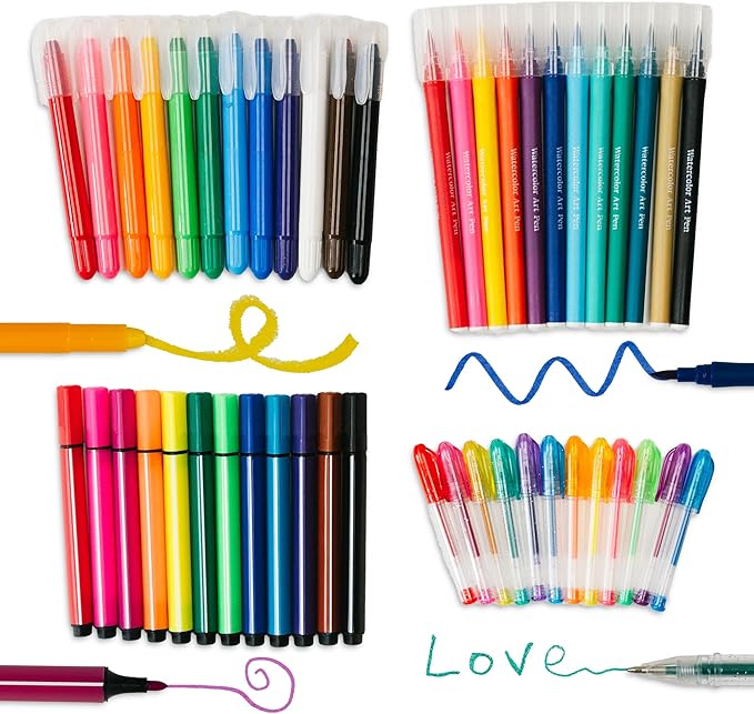 PapaKit Creative Art Coloring Set (Mermaid), Includes Travel Bag, Assorted Washable Marker Set, Glitter Pens & Coloring Pages, Art Supplies Great Gift