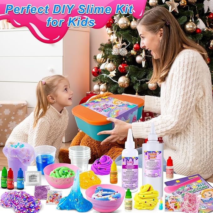 YOPINSAND DIY Slime Kit for Girls, Slime Making Kit for Girls 3-12, Glimmer Crunchy, Butter, Foam, Cloud Slime with Add-ins, Foam Balls, Charms, Party Favors Gift Toys for Kids