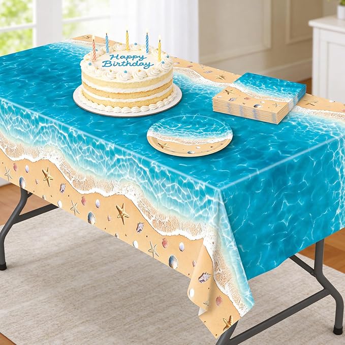 Beach Birthday Party Decorations,41Pcs Disposable Ocean Waves Beach Dessert Plates Napkins Tablecloth Tableware Set Summer Pool Hawaiian Beach Party Supplies for Kids Baby Shower Birthday