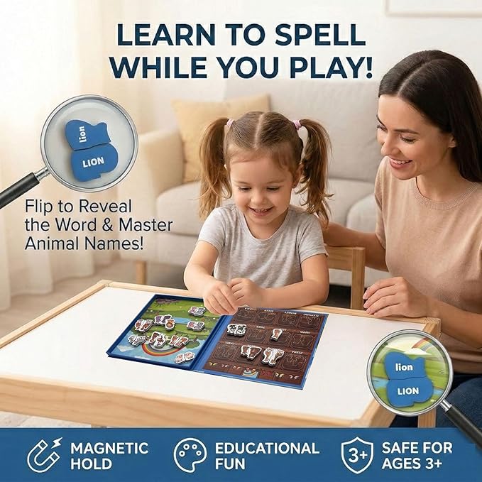 TRAVOFUN Noahs Ark Magnetic Travel Games for Kids 3-5 - Foldable 4 in 1 Busy Book, Christian Educational Toys with Fishing, Matching & Spelling,Sunday School Games & Church Activities Kids Gift