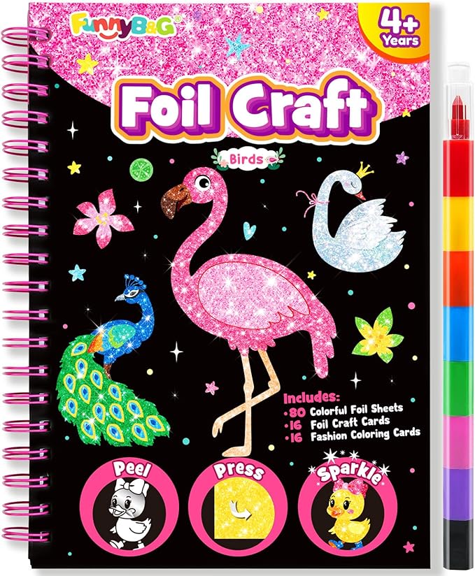 FUNNYB&G Foil Art Crafts for Kids Ages 4-8: Mother's Day 2026, Birthday Gift for Girls, Art and Crafts Supplies, Party Favors, Creative Toys for Girls 4 5 6 7 8 9 Years Old(Birds)