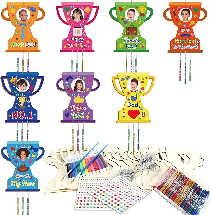 gisgfim 16 Pack Father’s Day Wind Chime Crafts Kits for Kids Make Your Own Trophy Wind Chime Wooden DIY Arts Craft Decoration for Father’s Day Party School Classroom Activity Art Project Supplies Gift