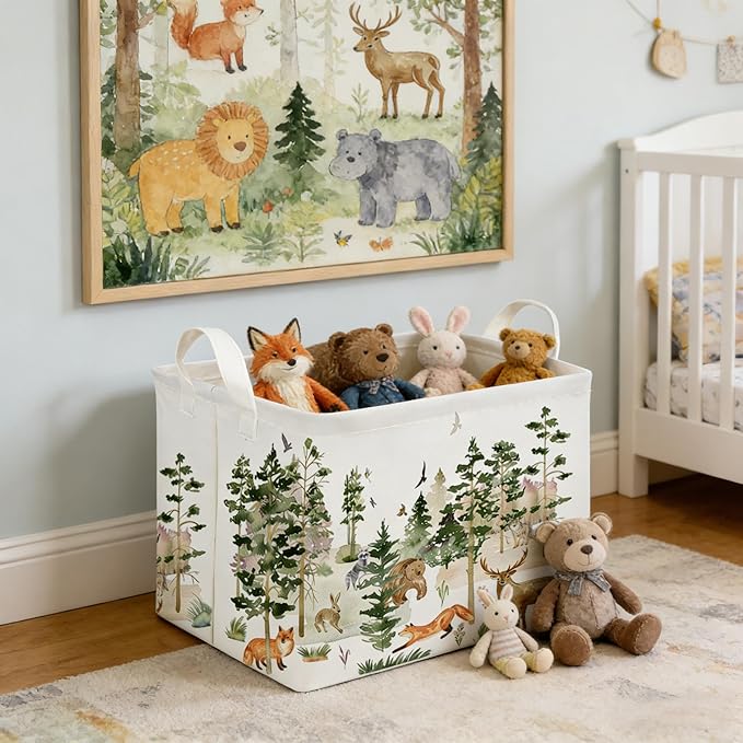 Rectangular Woodland Animal Basket Kids Baby Storage Basket,Bear Fox Boys Girls Gift Toy Box Bin for Nursery, Shelf Book Woodland Room Decor,Gift Baskets(Tree animals)