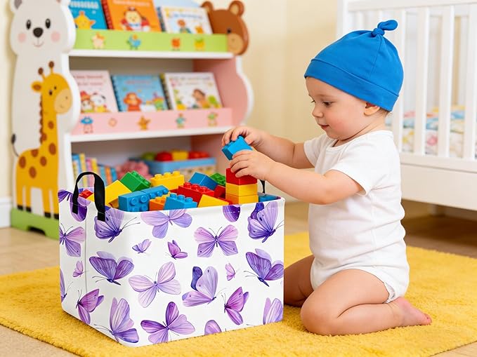 Rectangular Purple butterfly basket,Girls Storage Bin Organizer,Baby Storage Basket,Kids Storage Baskets for kids Bedroom,Gift bin,Butterflies house Decor,Gift baskets(Purple butterfly)