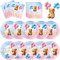40 Pcs Gender Reveal Decorations - Boy or Girl Plates and Napkins Set, Pink and Blue Baby Bear Paper Plates Napkins Disposable Tableware for Gender Reveal Party Supplies Table Decor Favors, Serve 20