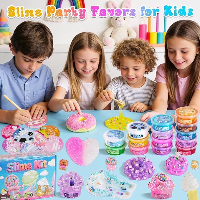 LAWOHO 15 Pack DIY Dessert Slime Kit for Kids - Super Soft, Non-Sticky & Crunchy Butter Slime, Creative Food Theme DIY Toy for Stress Relief, Party Favors, Christmas Birthday Goodie Bag Stuffers Gift