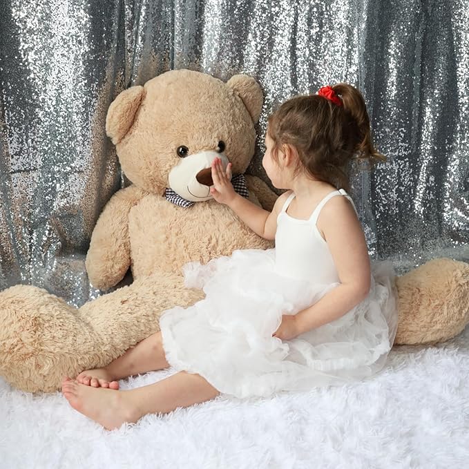 Toys Studio 47 Inch Big Teddy Bear Giant Teddy Bear Stuffed Animal 4ft Light Brown Plush Toy for Baby Shower Party Decorations Kids Christmas Mother's Day Valentines Gifts