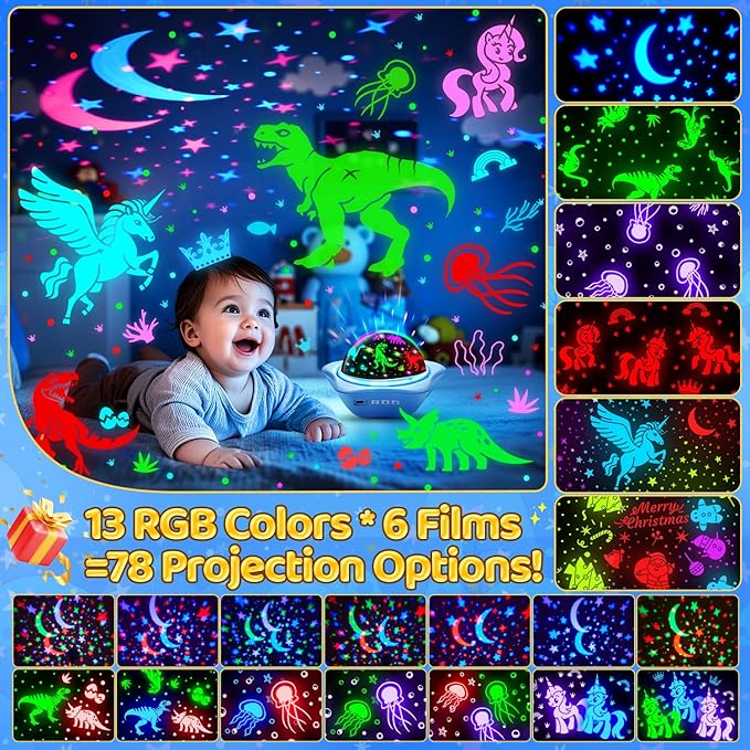 One Fire Night Light for KidsToys, 6 Films+78 Lighting Modes Star Projector,Rechargeable Night Light Projector,360°Rotion Star Lights for Bedroom Decor,Birthday Gifts for Kids Baby Sensory Toys Autism
