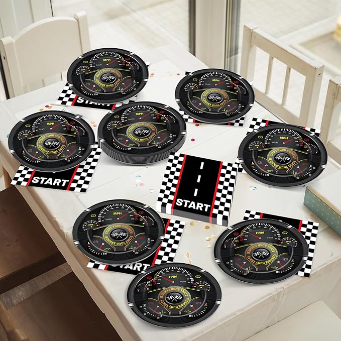 50Pcs Race Car Party Plates and Napkins Race Car Birthday Party Decorations Racing Themed Paper Dessert Plates Start Your Engines Tableware Set Serves 25 Guests Kids Boys Baby Shower Party Supplies
