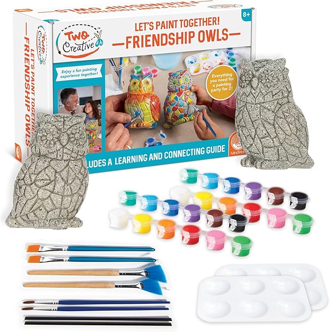 MindWare Two Creative Friendship Owls Stone Décor Painting Craft Kit for Two - Ideal Kids Arts & Crafts Kit for Ages 8 & Up - Learn How to Paint