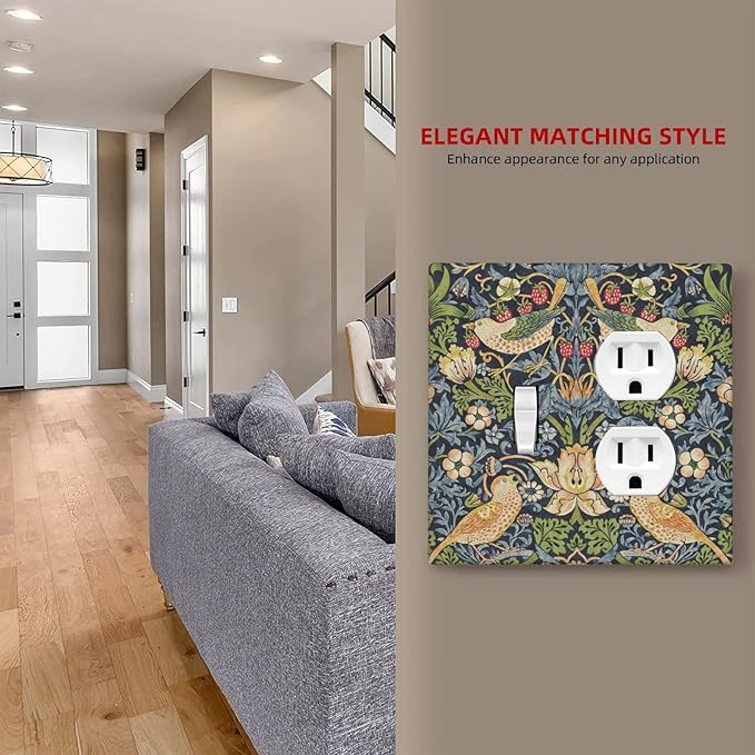 Wallplates Morris Strawberry Thrush Birds Colorful Plants 1 Toggle 1 Duplex Switch Plate Electrical Gfci Faceplate Decorative Light Switch Covers For Bed Room Living Room Decor