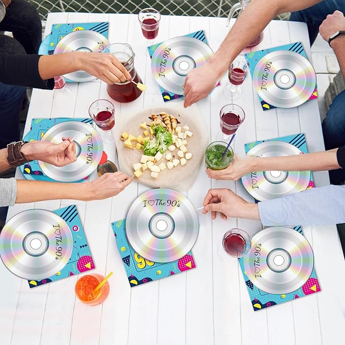 50Pcs 90's Party Paper Plates and Napkins 90's Mix CD Dessert Plates Retro 90s Theme Party Decorations I Love the 90s Tableware Set Serves 25 Guest 1990's Back to the 90 s Birthday Party Supplies