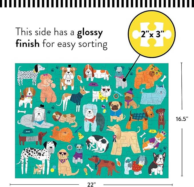 Mudpuppy Cats and Dogs Double-Sided Puzzle, 100 Pieces, 22”x16.5” – Perfect Family Puzzle for Ages 6+ - Colorful Illustrations of Dogs on One Side and Cats on the Other – Two Fun Puzzles in One Box